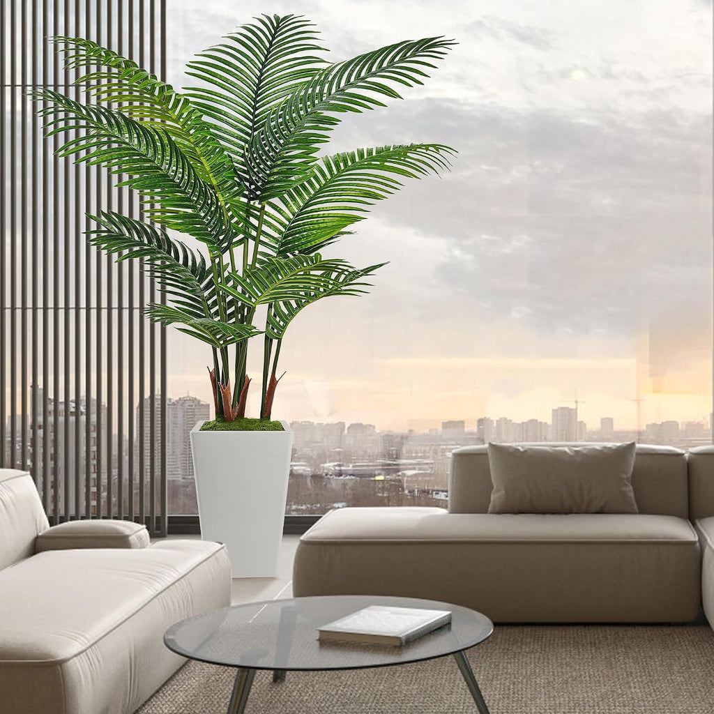 6FT Artificial Palm Tree with Tall White Planter, Floor Plant