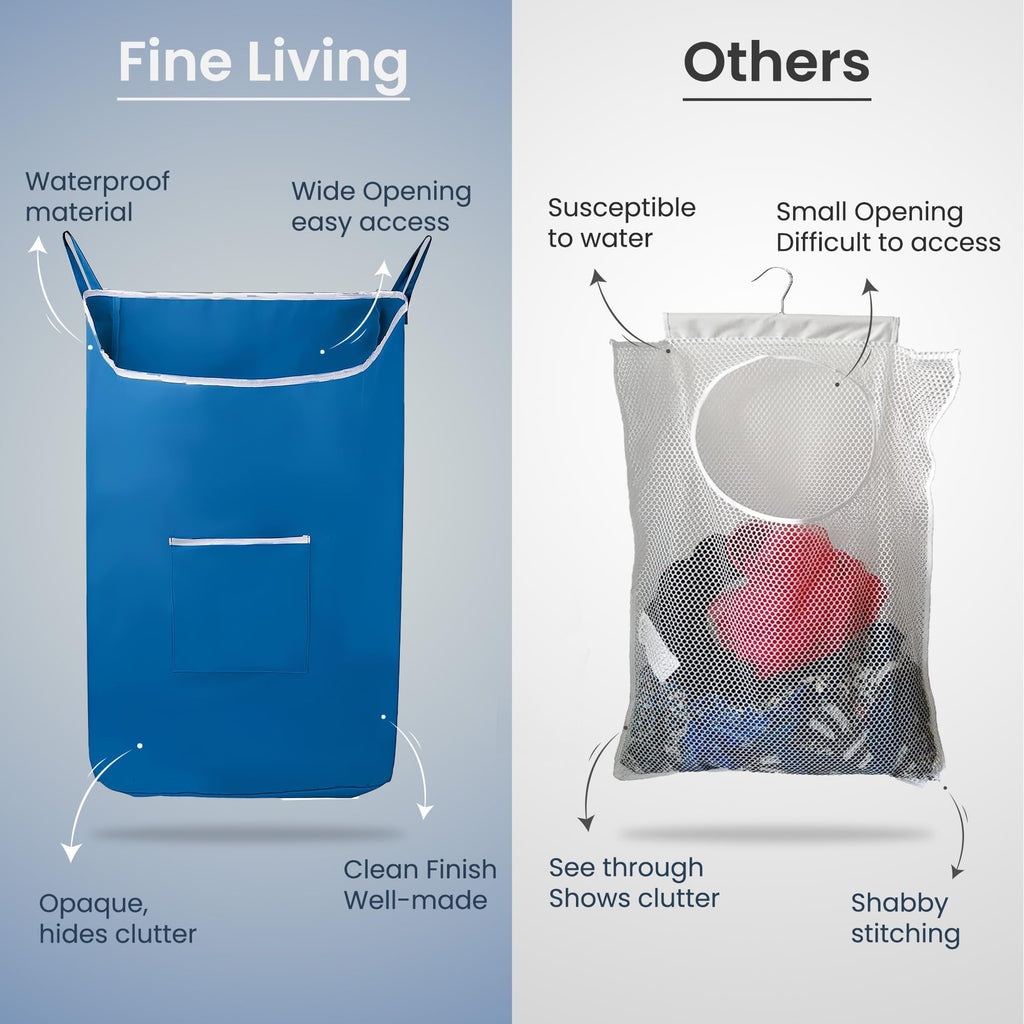 The Fine Living Co. X-Large Hanging Laundry Hamper with Over Door Hooks & Adhesive, Durable Space Saving Laundry Bag