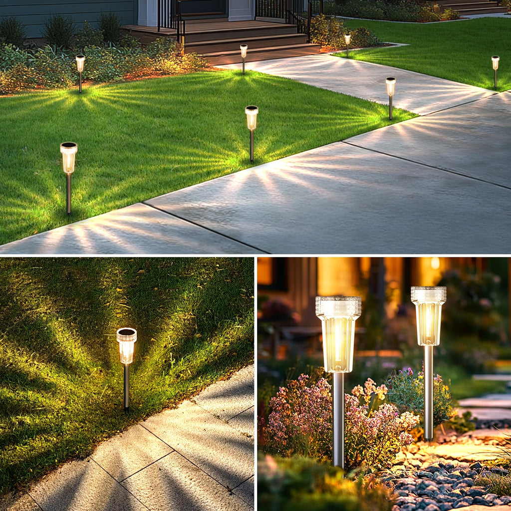 12 Pack Solar Pathway Lights Outdoor, Waterproof Metal Solar Outdoor Lights Tungsten Bulb Landscape Lighting Garden
