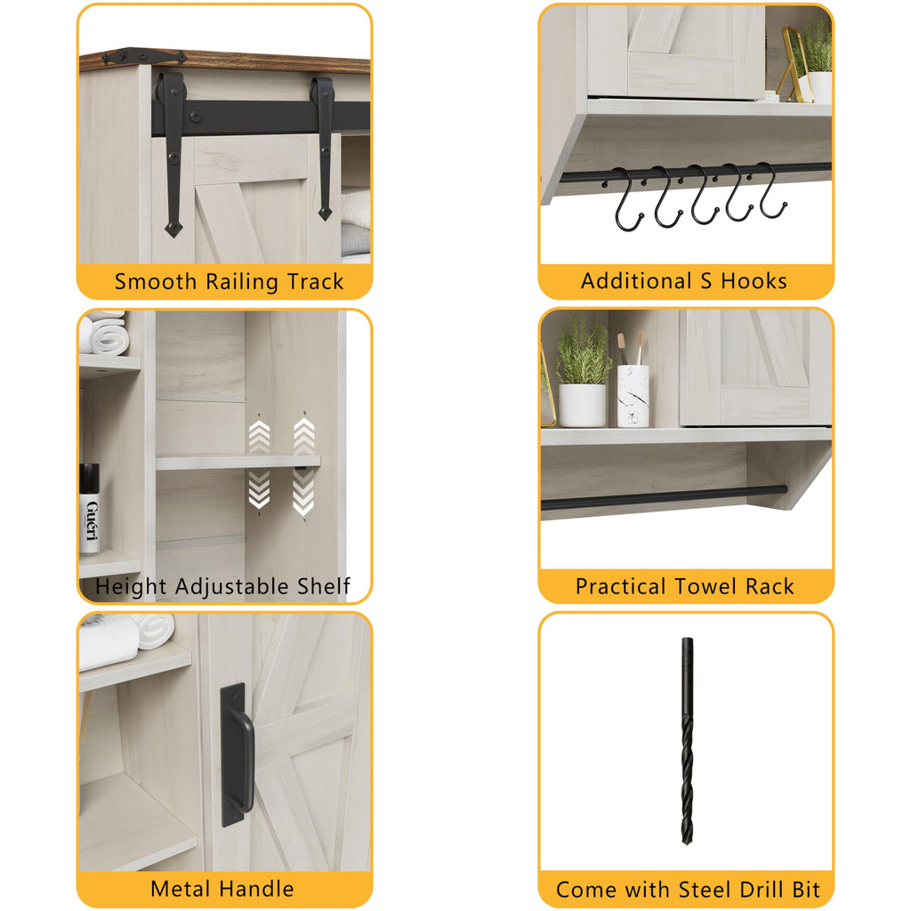 Farmhouse Medicine Cabinet 2 Sliding Barn Doors 3 Tier Rustic Wood Wall Storage Cabinet Adjustable Shelf Towel Bar