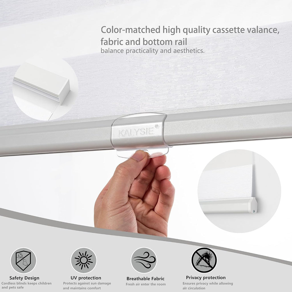 Cordless Zebra Blinds for Windows, Free-Stop Pull Down Roller Window Shades with Valance, Light Filtering Dual Layers
