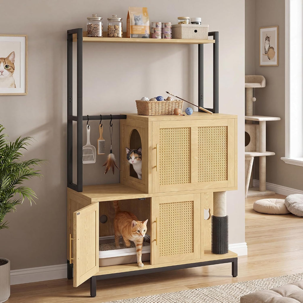 Cat Litter Box Enclosure with Cat Tree & Storage Shelf