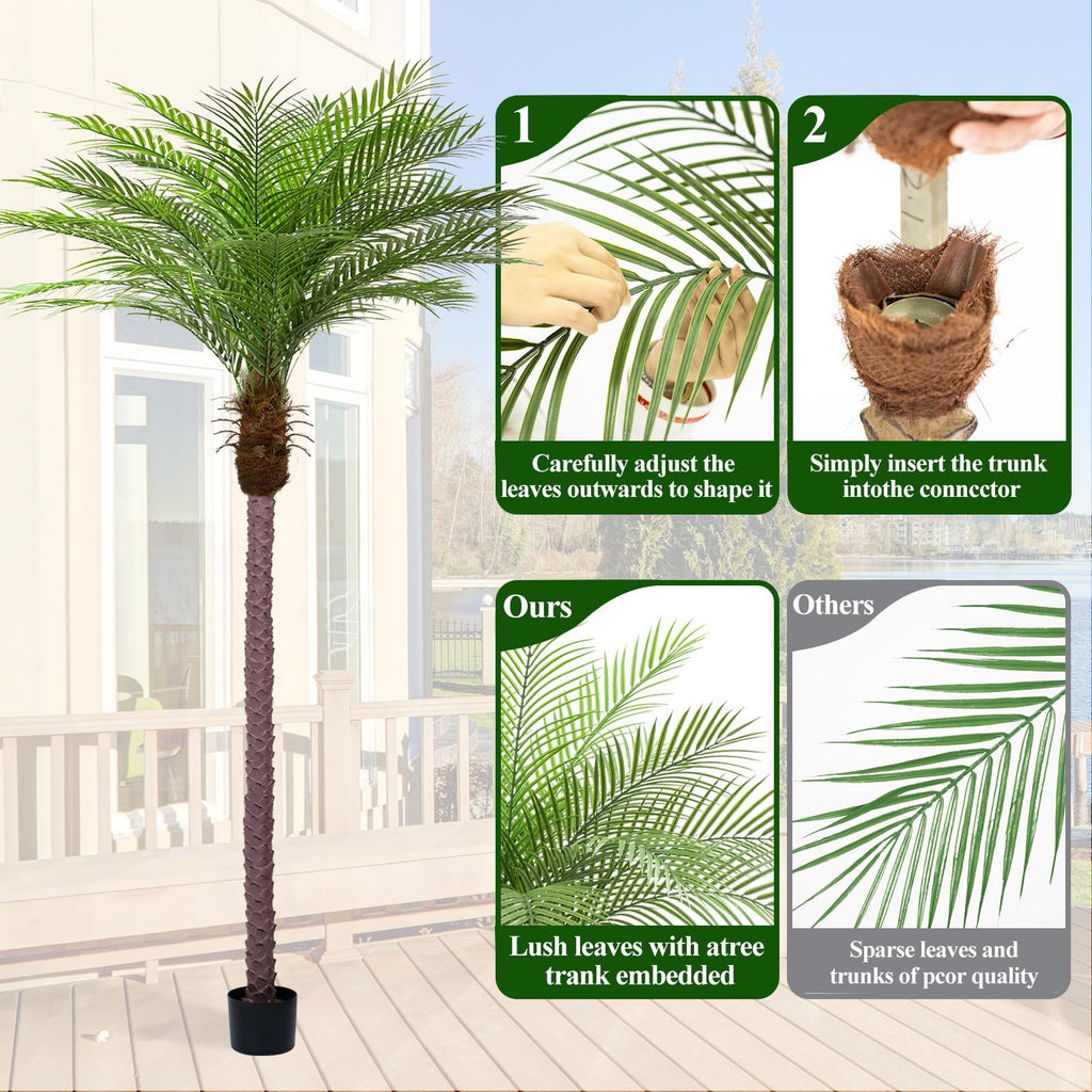 10ft Artificial Phoenix Palm Tree Tall Artificial Palm Trees with 27 Adjustable Leaves, Faux Phoenix Palm Plants for