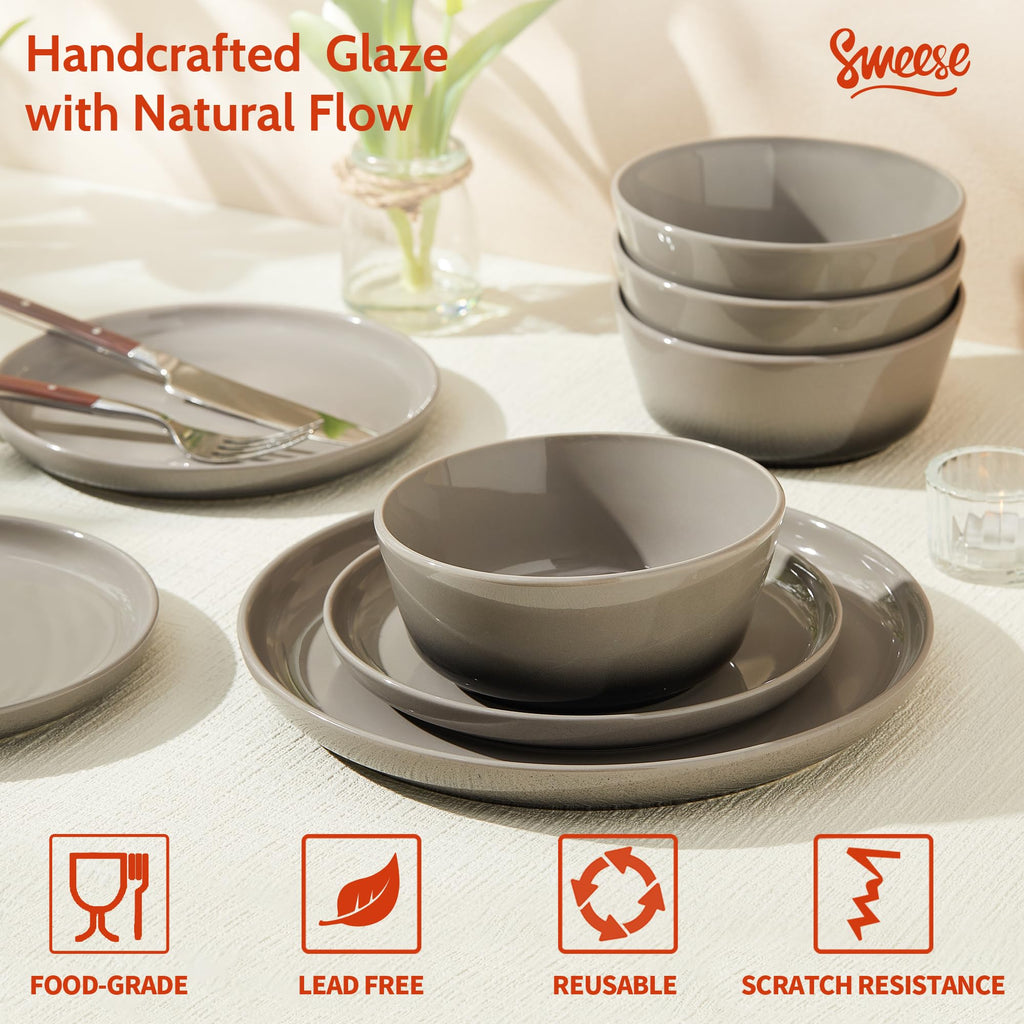 Porcelain Dinnerware Sets, Handpainted Plates and Bowls Set for 6, Scratch Resistant Dinner Set, Dishwasher and Oven