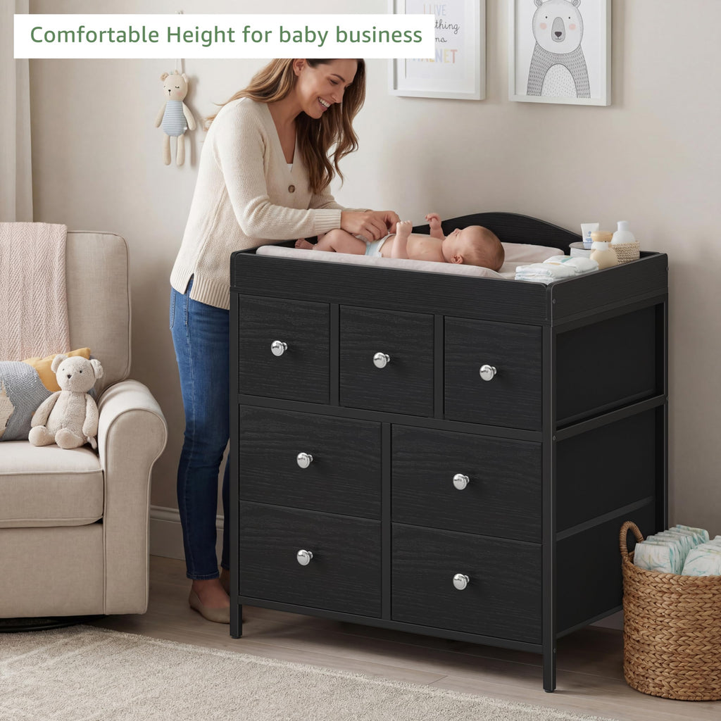 Changing Table Dresser with Storage, Baby Dresser with Changing Table Top Diaper Changing Station with 7 Fabric