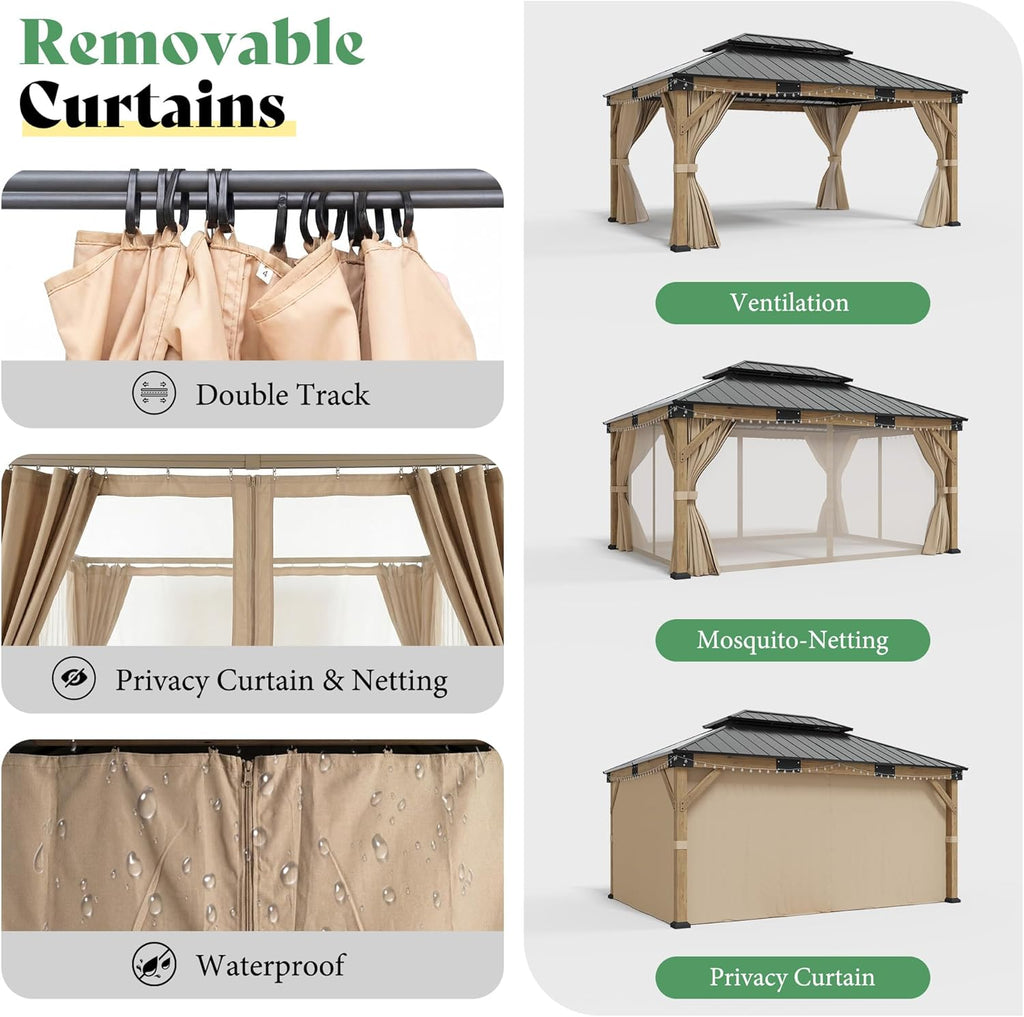 12' x 16' Heavy Duty Hardtop Gazebo with Double Metal Roof
