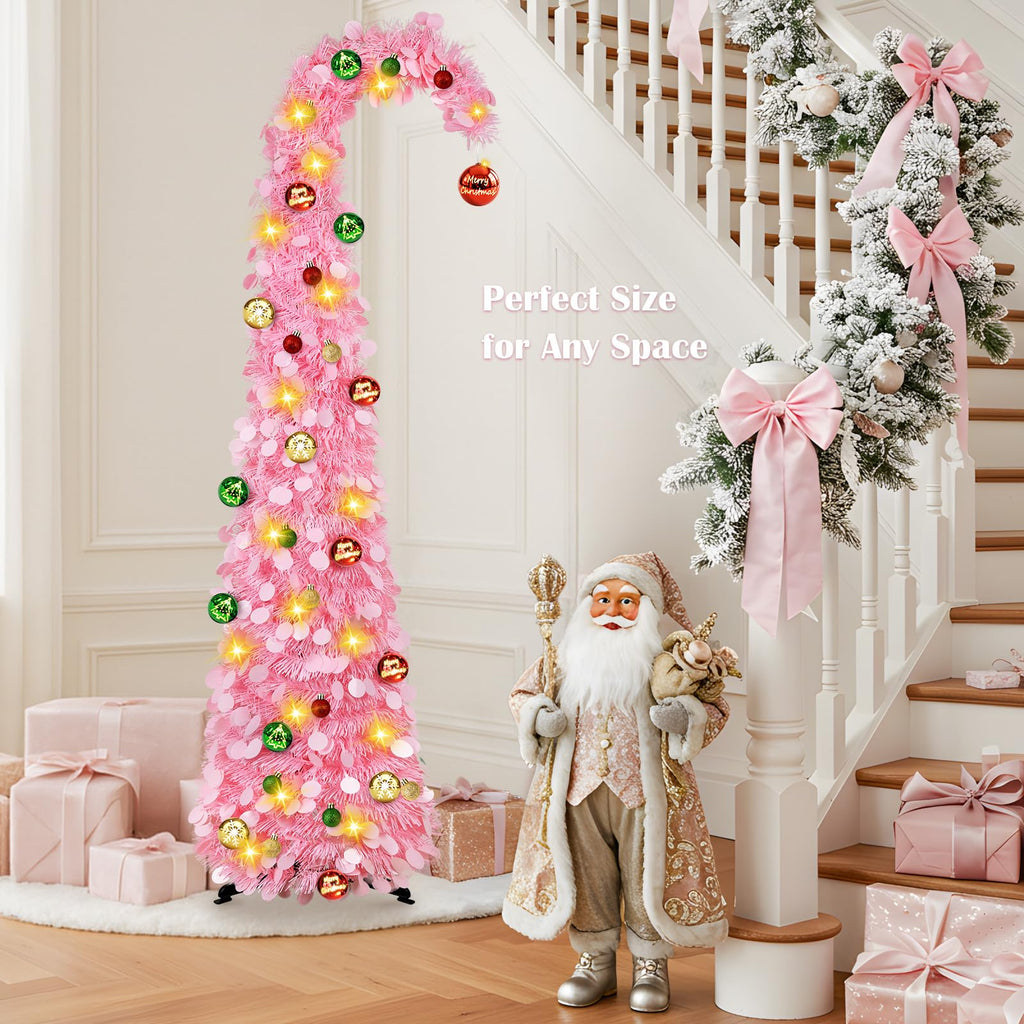 Whimsical with Ball String Lights, 5FT Pink Pop Up Tree