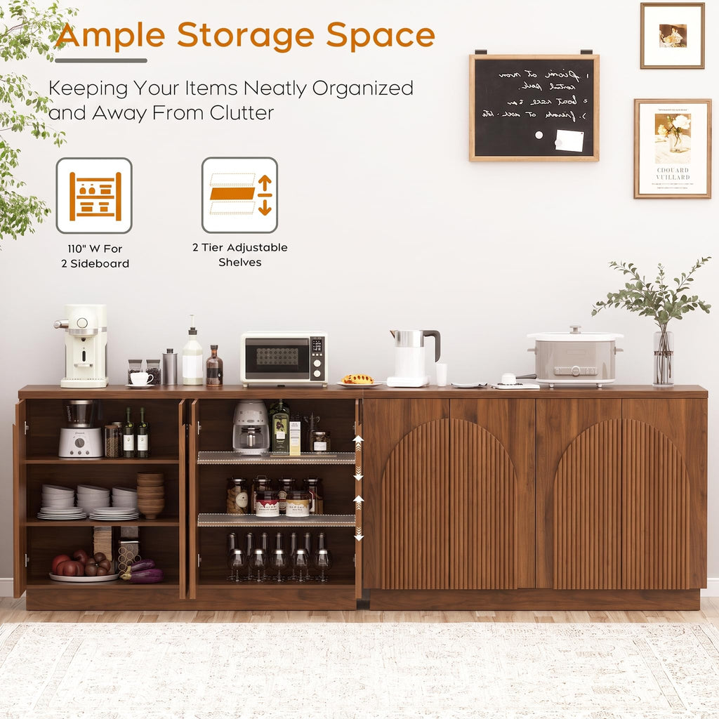 110" Fluted Sideboard Buffet Cabinet with Storage, Credenza, Walnut