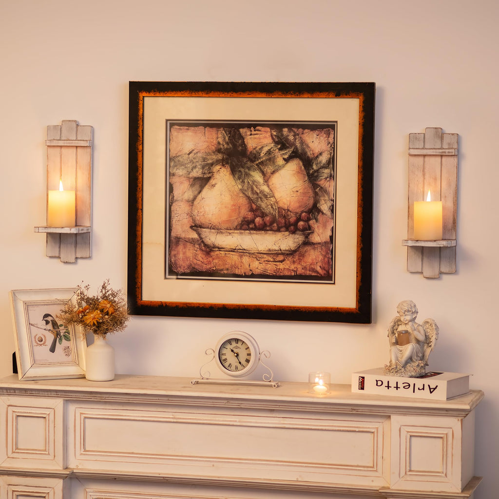 Whitewashed Wood Candle Sconces Wall Decor Set of 2