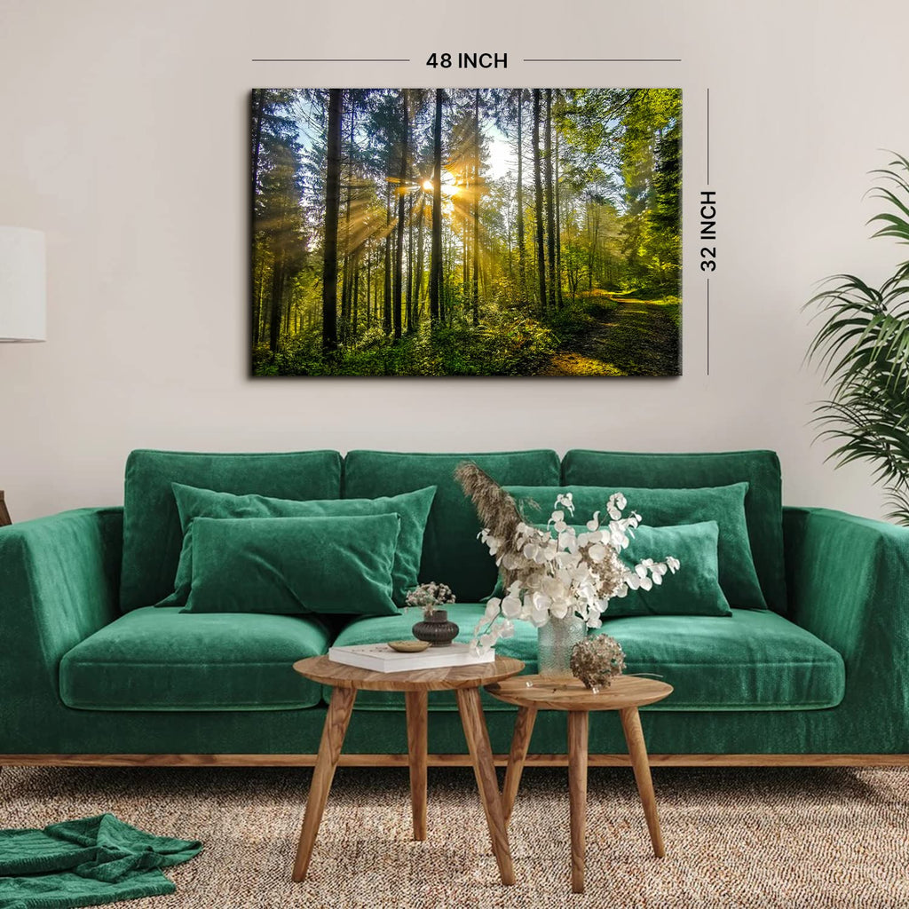 Large Forest Landscape Wall Art Nature Sunrise Picture Wall Decor Mountain Trees Scenery Canvas Painting Photo Modern