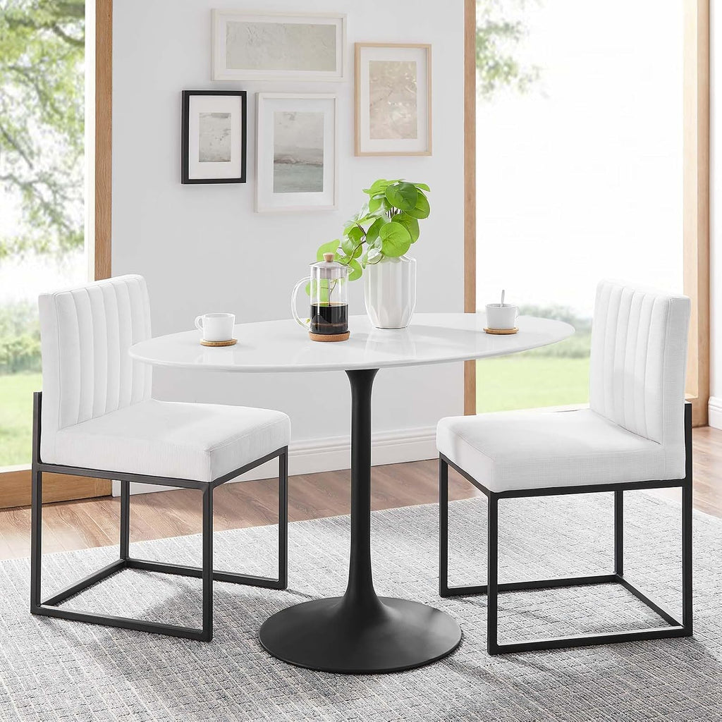 Inspired Tulip Style Oval Pedestal Dining Table — Black Base / White Top, 48″ Oval