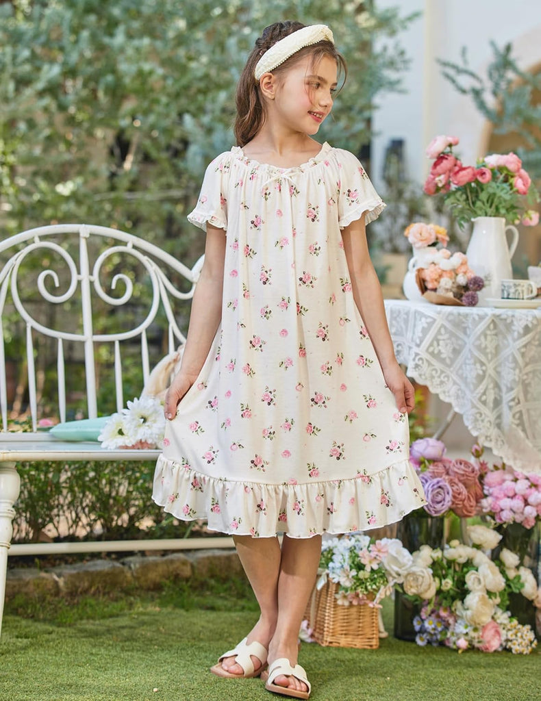 Girls Nightgowns Short Sleeve Sleepwear Soft Princess Pajama Dress