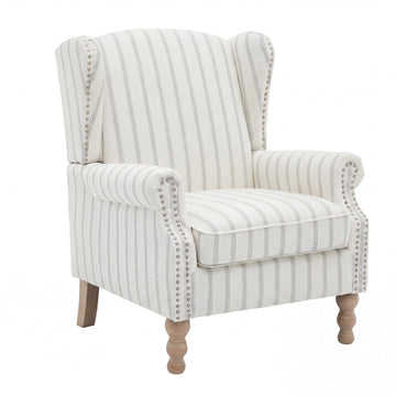 Mid Century Floral Wingback Chair with Nailhead Trim Solid Wood Leg