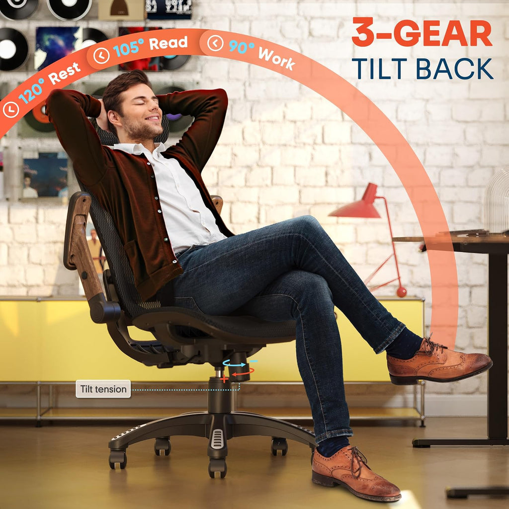 Ergonomic, High Back Home Desk Chair with Headrest, Flip-Up Arms, 90-120° Tilt Lock and Wide Cushion, Big and Tall