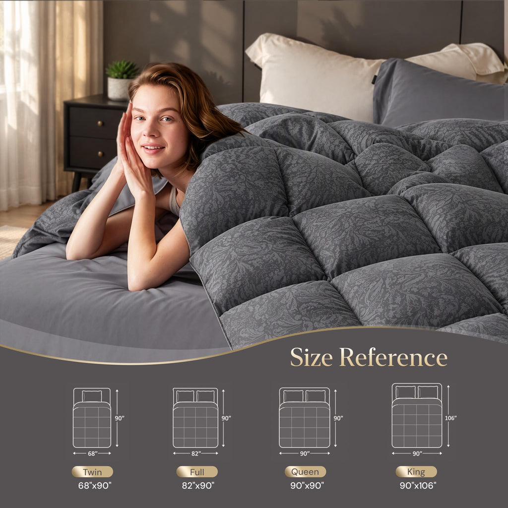 Goose Feather Comforter, Duvet Insert, Ultra-Soft 100% Cotton Shell with Paisley Print (All Season, Black, Twin)