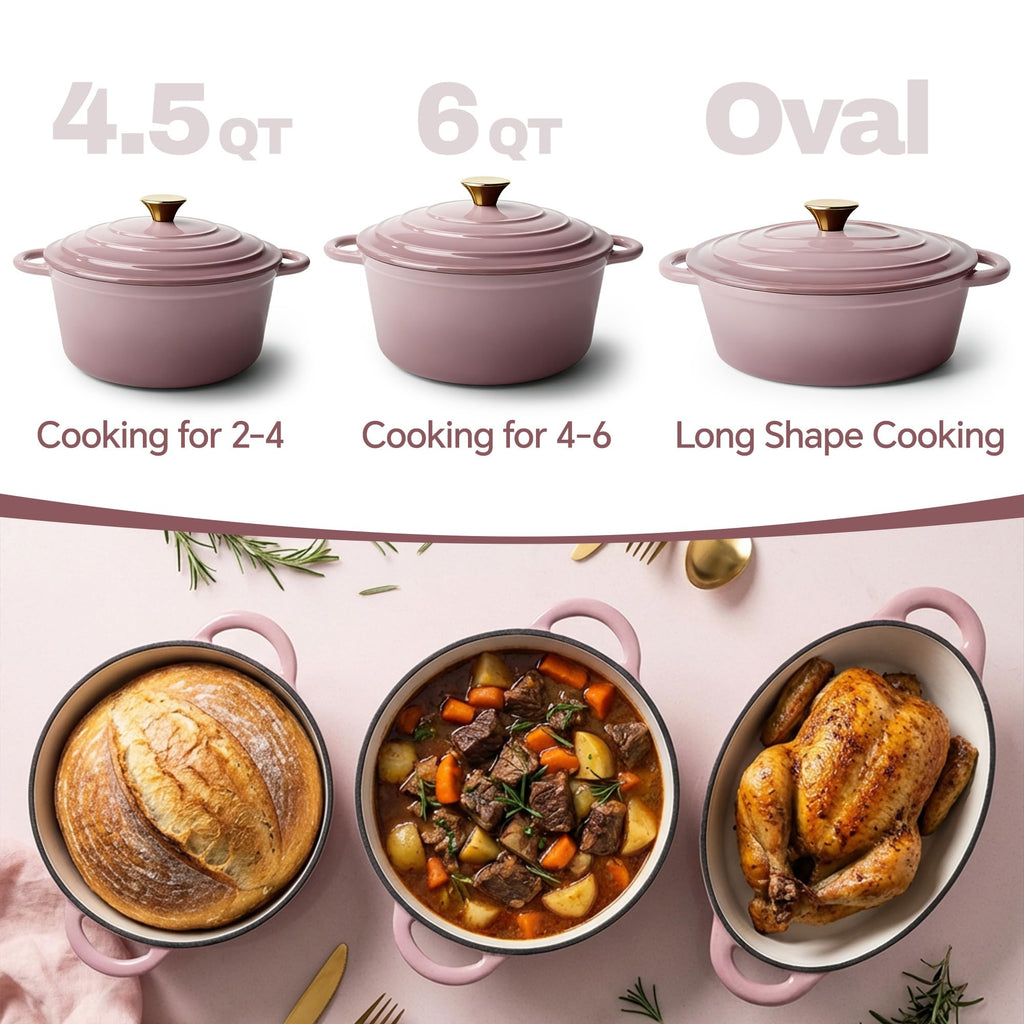 Vintage Style Oval Dutch Oven for Bread Baking, 4.5 Quart Non Stick Enameled Cast Iron Dutch Oven Pot with Lid, Oven