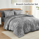 DJY Gray Comforter Set Queen Branch Botanical Bed in a Bag 7 Piece Grey Floral Comforter
