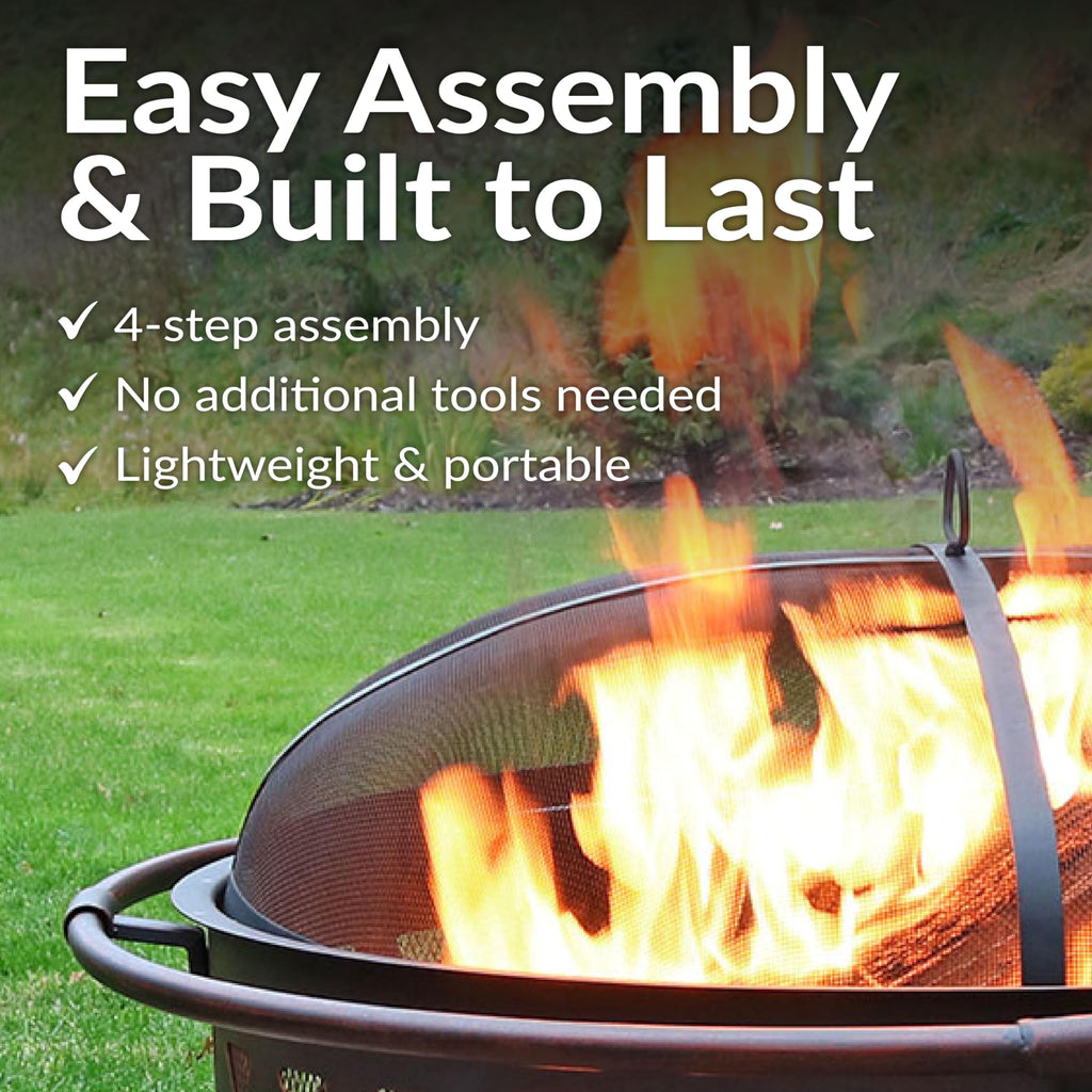 Crossweave 36" Large Outdoor Fire Pit, Wood Burning, Round