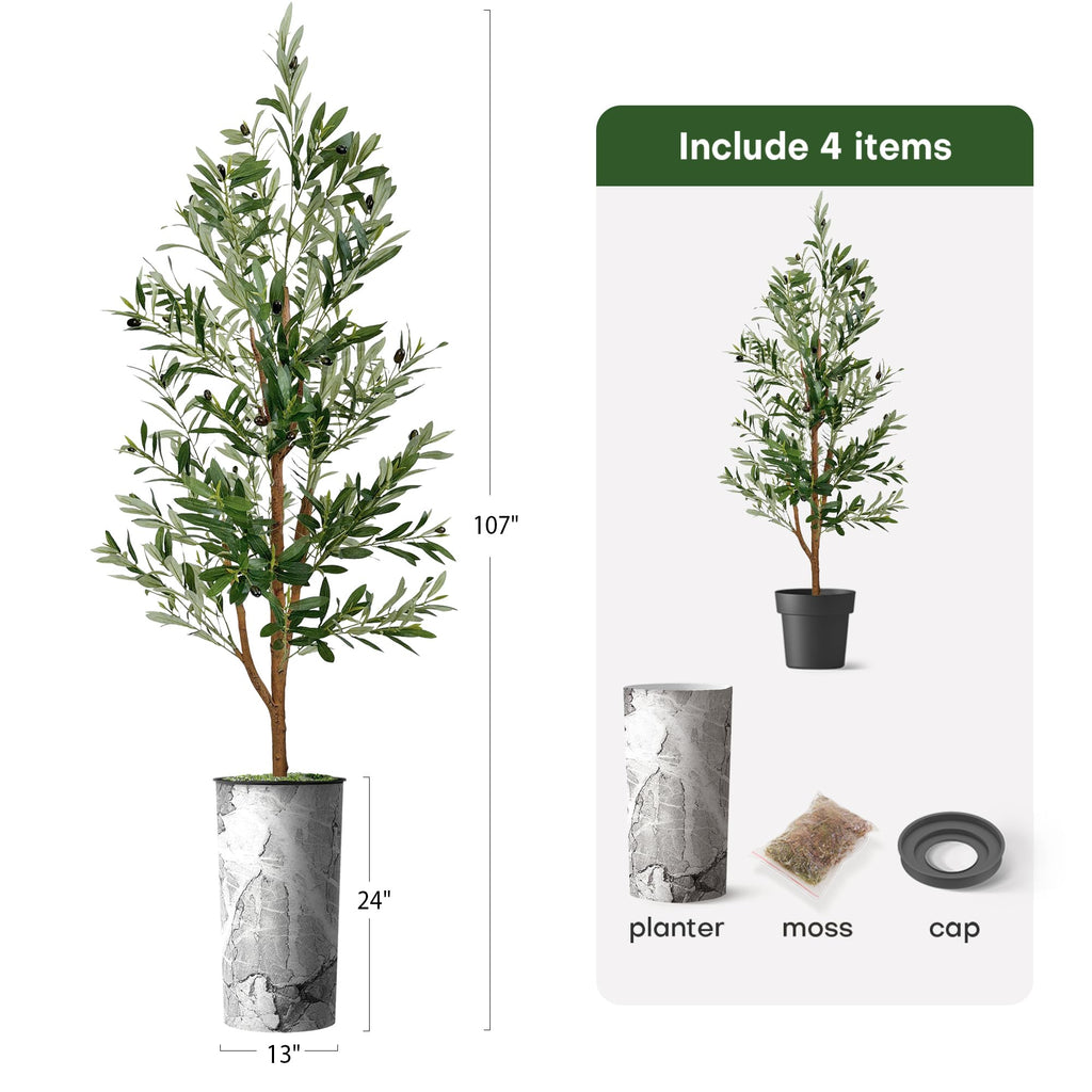 Artificial Tree in Modern Planter, Fake Olive Silk Tree for Indoor and Outdoor Home Decoration - 68" Overall Tall
