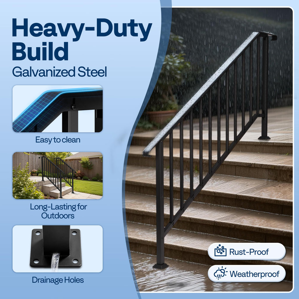 6-Step Hand Rails for Outdoor Steps with Curved Ends and Balusters