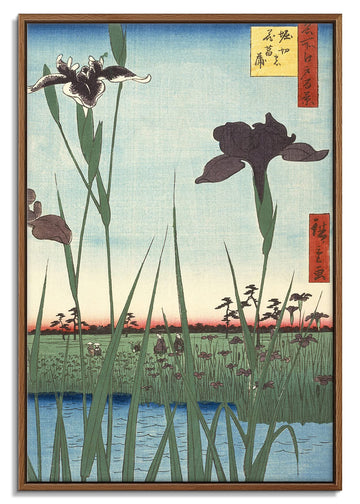 Floating Frame Canvas Print Wall Art - Japanese Woodblock Print Horikiri Iris Garden by Utagawa Hiroshige - 16x24