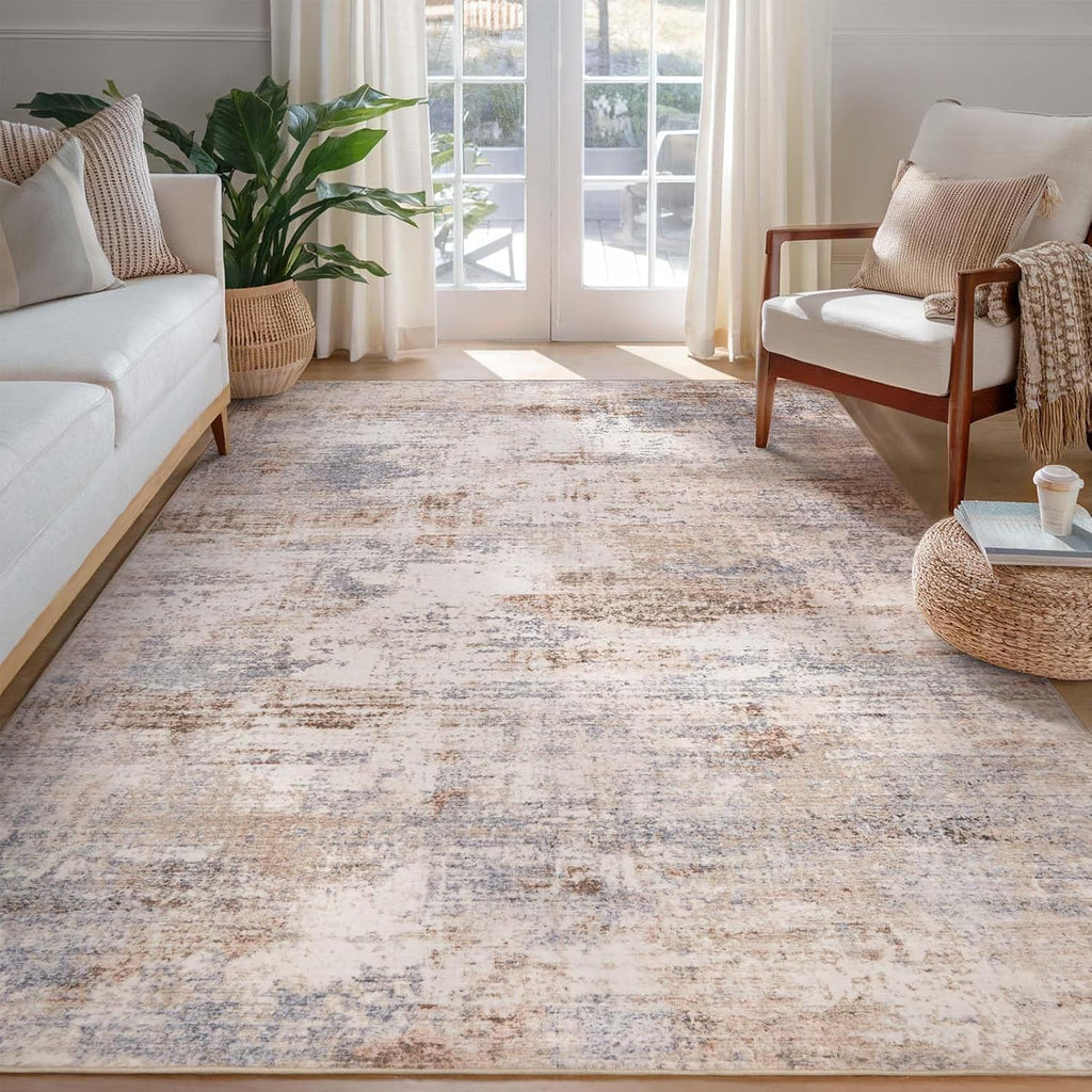 Washable Area Rug Living Room Rugs-5x7 Large Soft Non-Slip Carpet for Bedroom Dining Room Modern Abstract Neutral Low