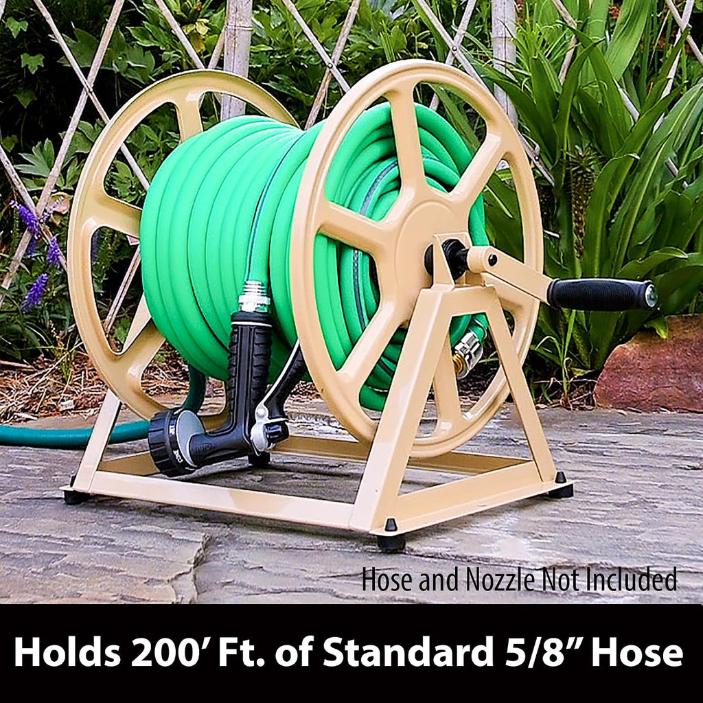 Garden 709 Steel Wall/Floor Mounted Hose Reel, Holds 200-Feet of 5/8-Inch Hose - Tan, 17.6 x 22 x 15