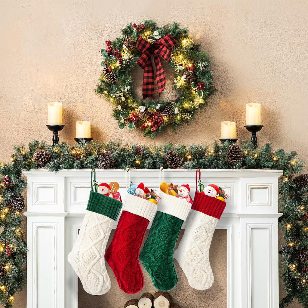 Knit Christmas Stockings, 18 Large Xmas Family Stocking - Set of 3