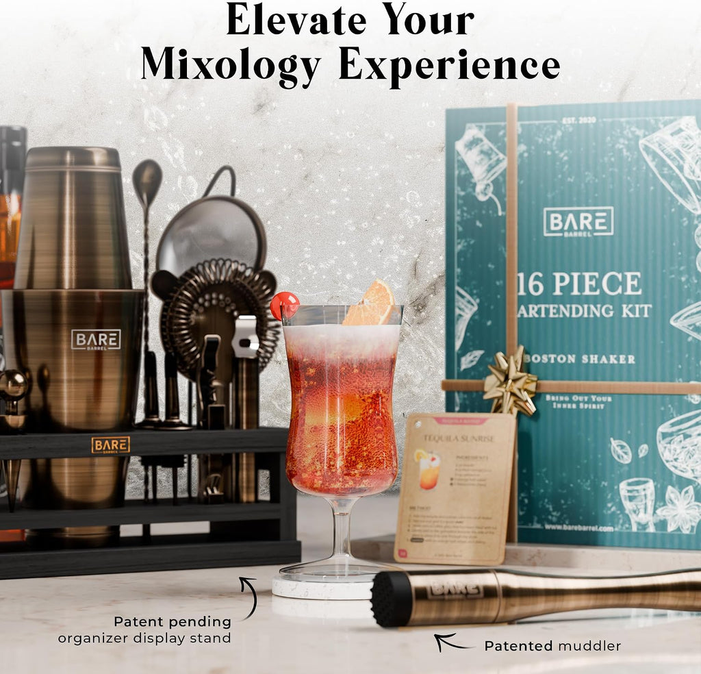 Mixology Bartender Kit Bar Set | 16-Piece Cocktail Shaker Set | Martini Barware Mixing Tools Bartending | Incl. 35 - Set of 16
