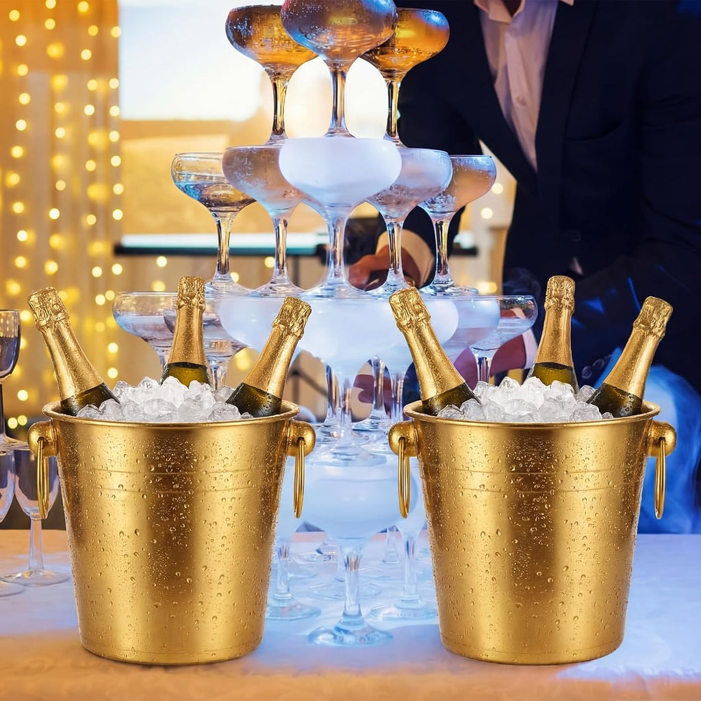 3.3 Qt / 3 L Champagne Ice Buckets Stainless Steel Ice Bucket with Handles,Drink and Wine Chiller Great Bar - Set of 6