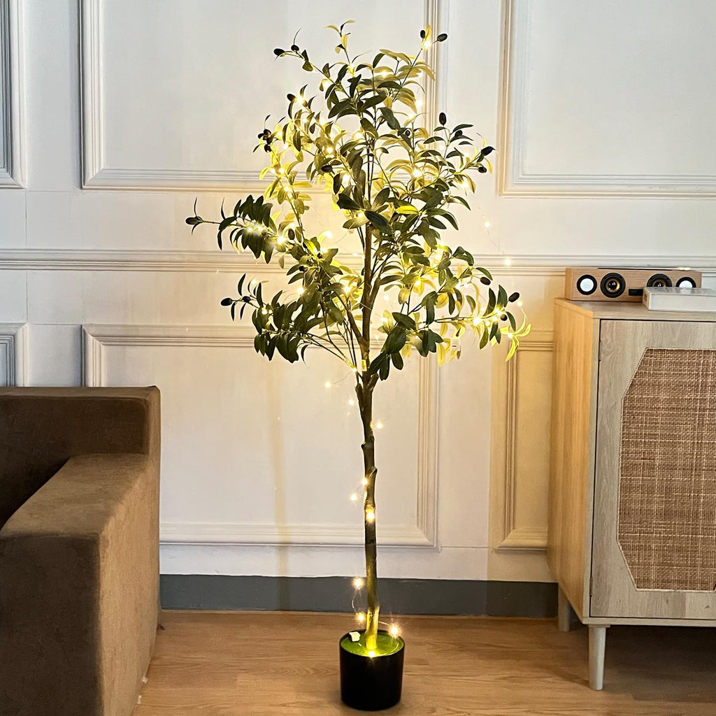 5FT Olive Tree Artificial, 150cm Faux Olive Tree with Lifelike Olive Leaves & Stable Cement Weight Thickened Bottom