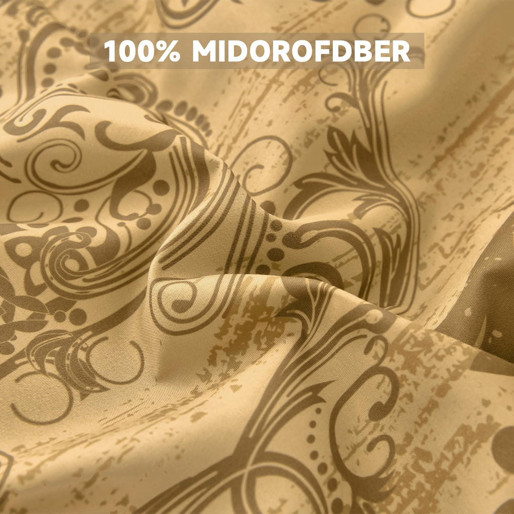 Gold Comforter Set King Size, Damask Texture Design 7 Pieces Bed in a Bag Microfiber Comforter Bedding Sets -1