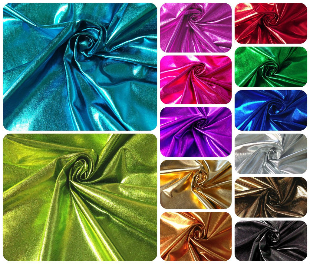 Metallic Shiny All Over Foil Stretch Polyester Spandex Fabric by The Yard (Purple)