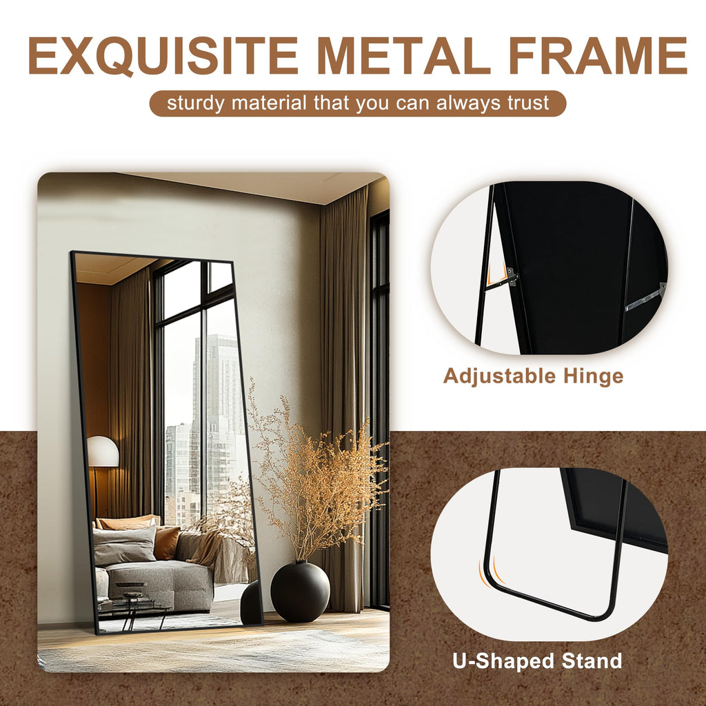 Full Length Mirror with Stand, 70x30 Black Floor Mirror