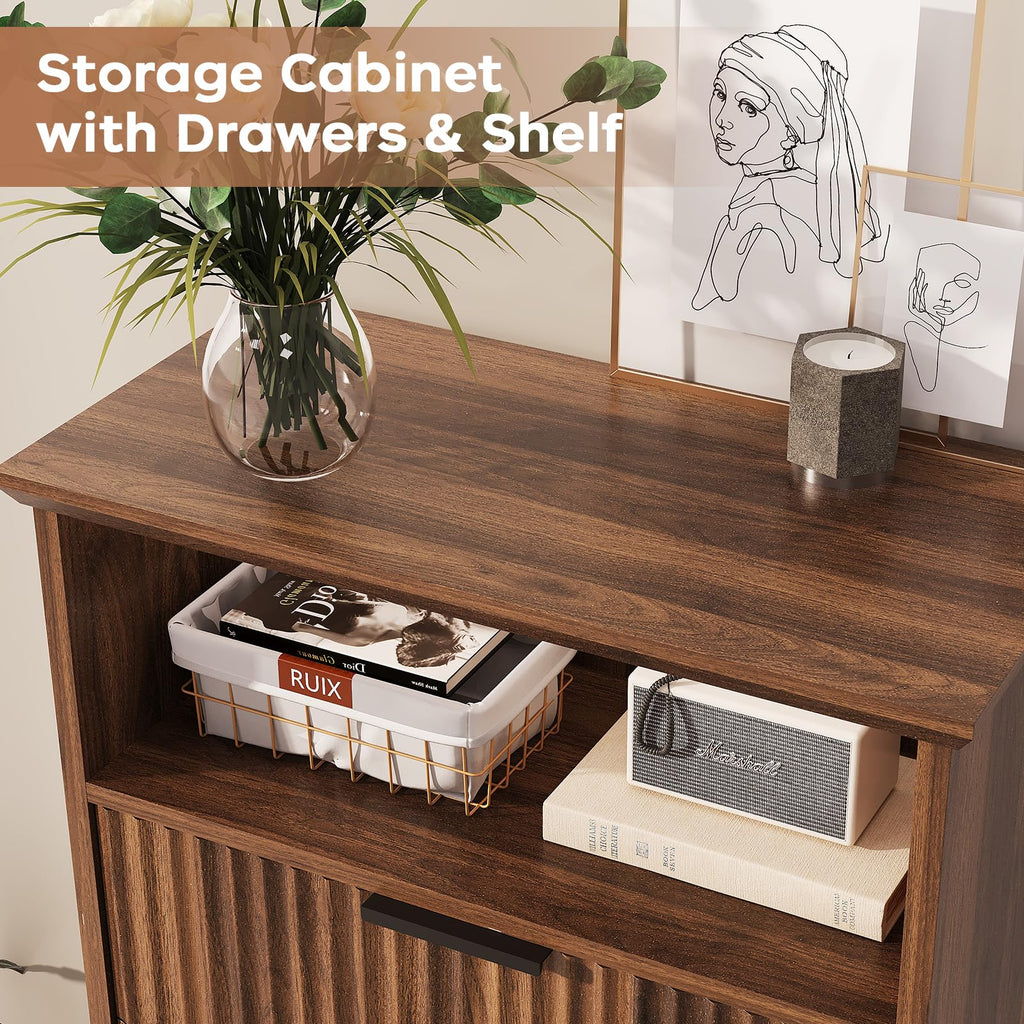 Fluted Buffet Cabinet with Storage, Modern Coffee Bar Cabinet