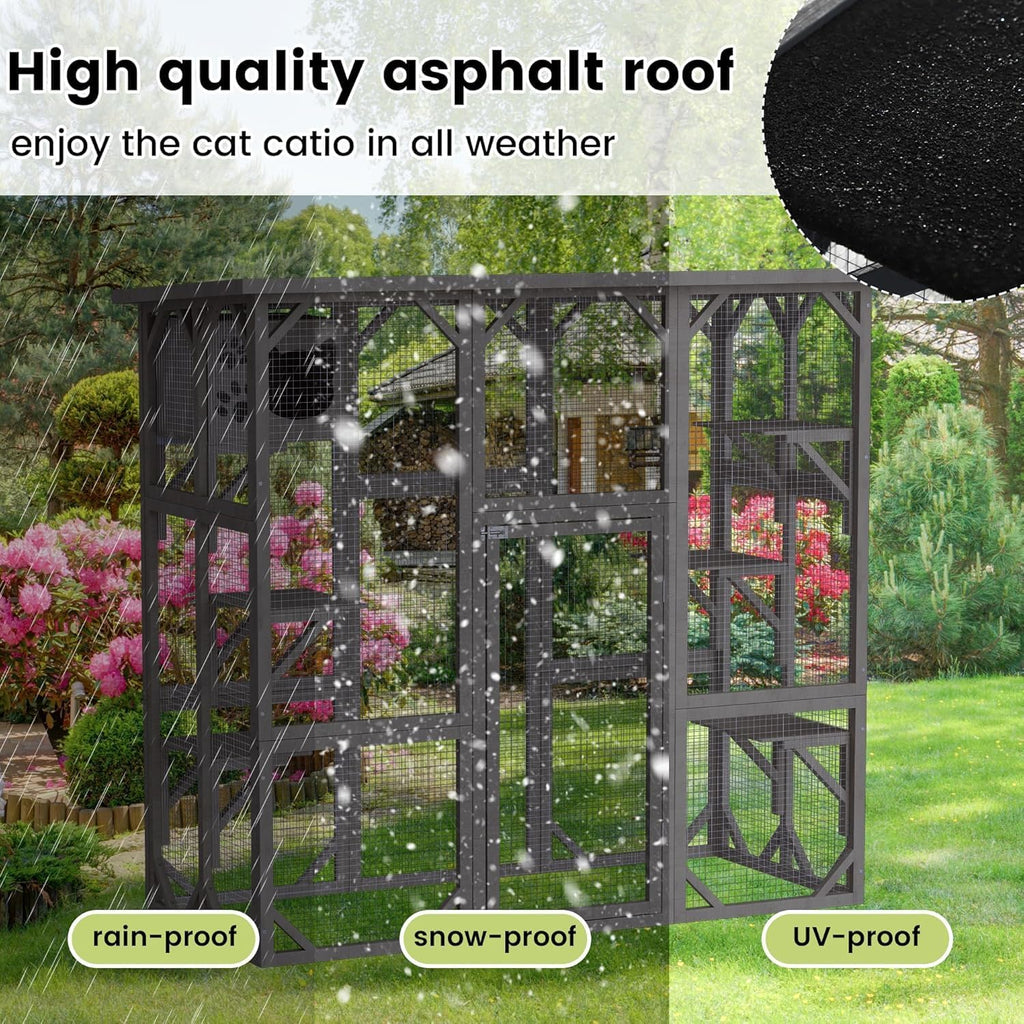 63Inches Cat House, Large Outdoor Wooden Cat Enclosure w/Resting Box