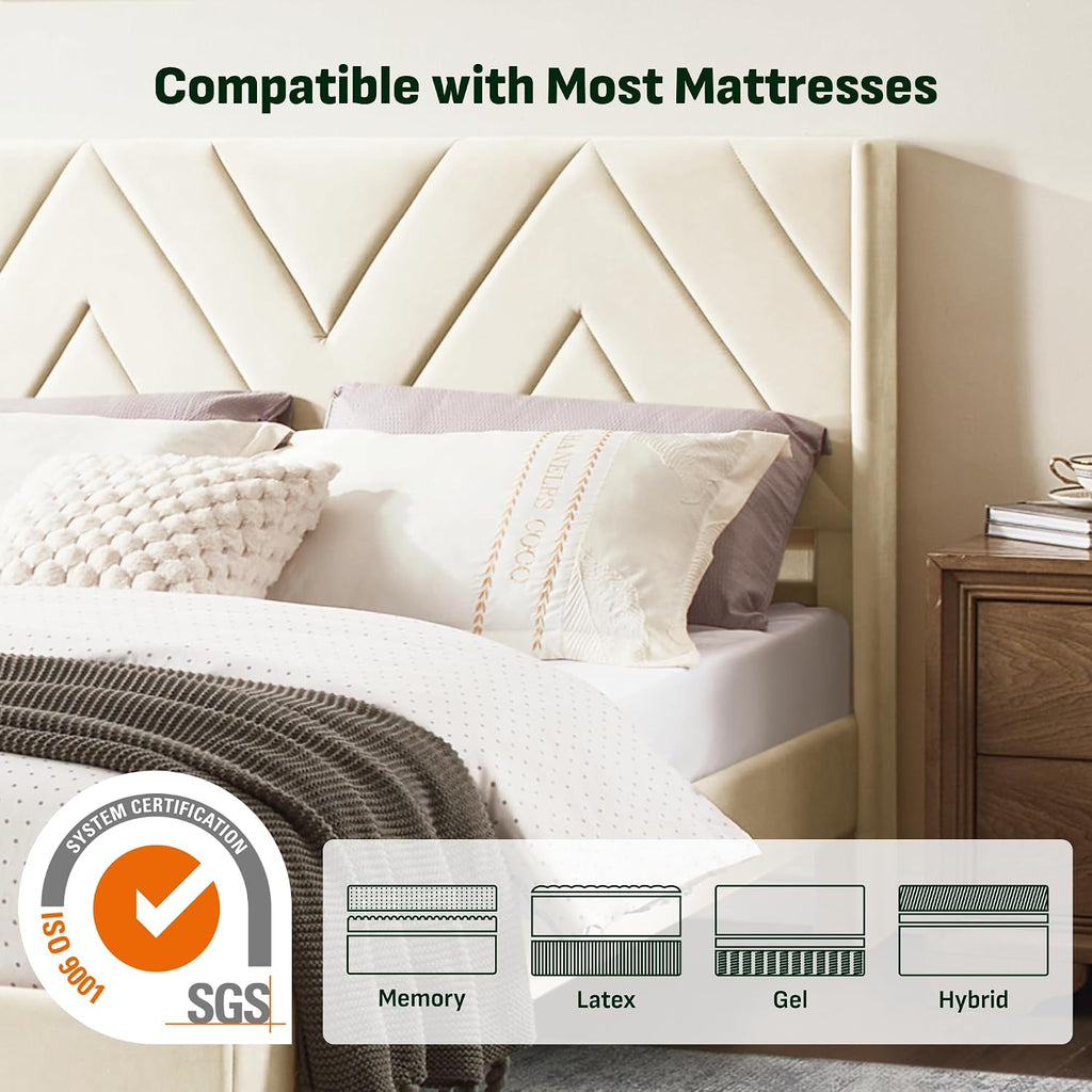 Queen All-in-One Adjustable Bed Frame with Upholstered Bed Frame Headboard, Electric Bed with Remote Control