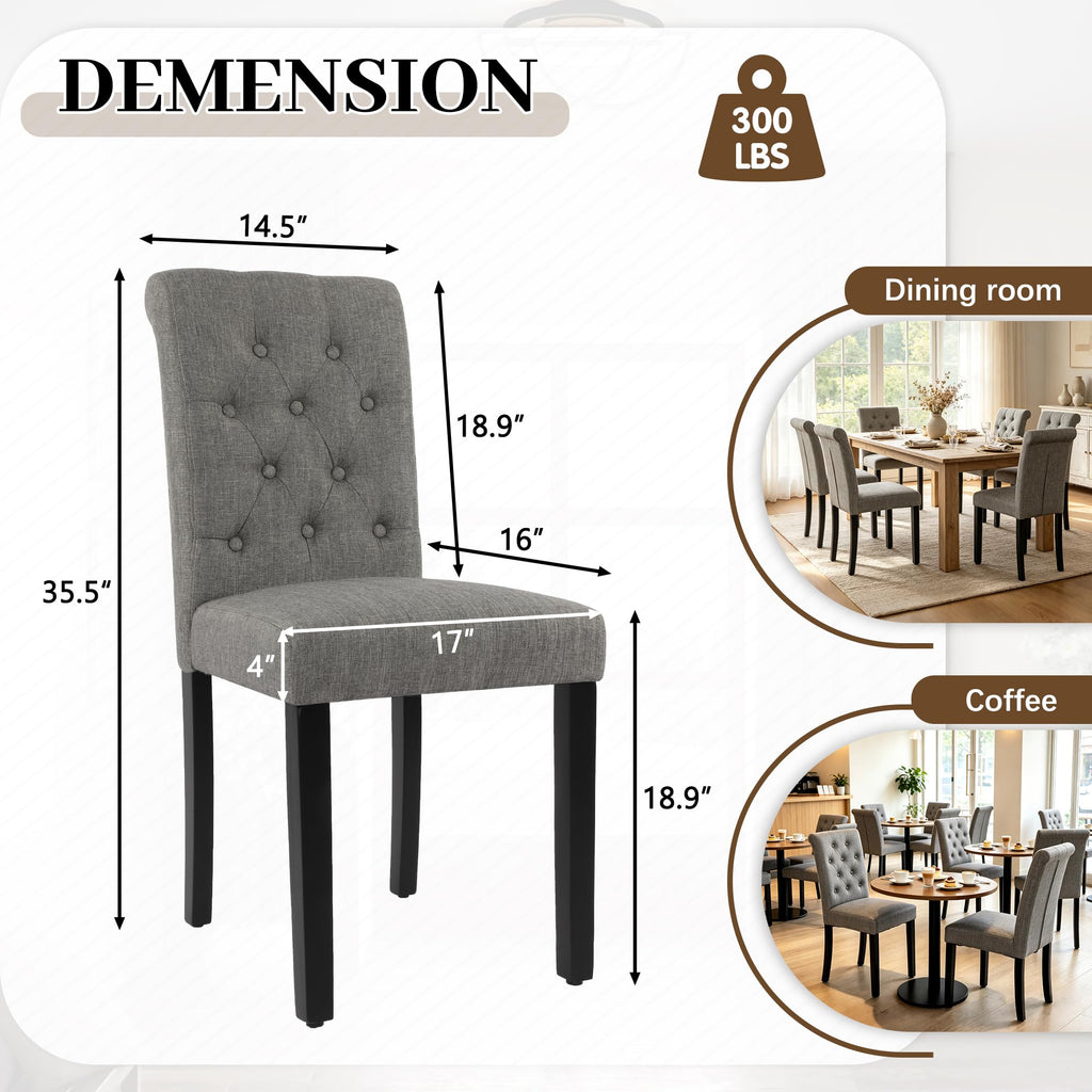 Set of 6, Modern Armless Parsons Side Chairs, Upholstered Button-Tufted Fabric Dining Kitchen Chairs with Solid Wood