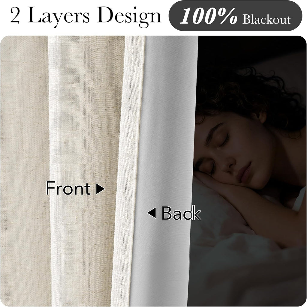 100% Blackout Pinch Pleated Curtains 96 inches Long 2 Panels Set, Linen Blend Thermal Drapes Window Treatments , W40