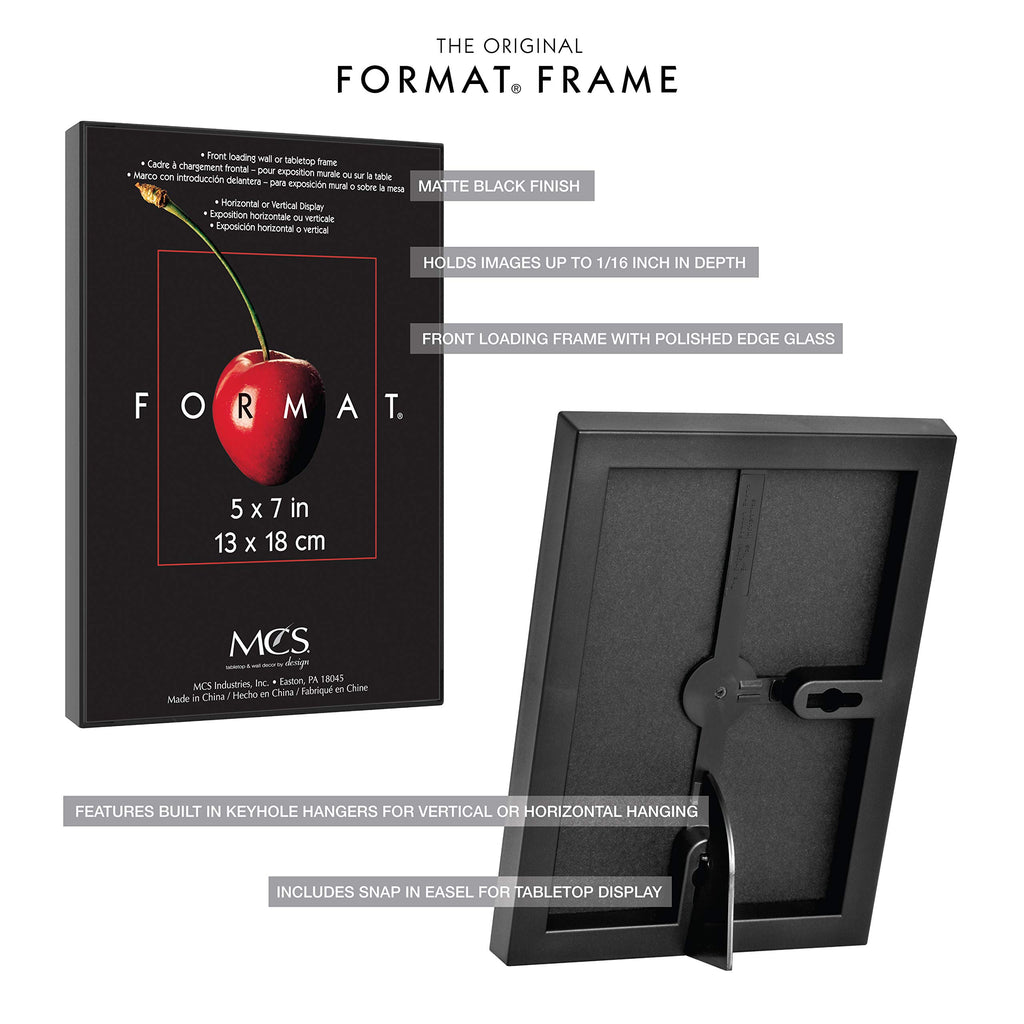 Format Picture Frame, 5x7, Black, Tabletop Easel, 12-Pack
