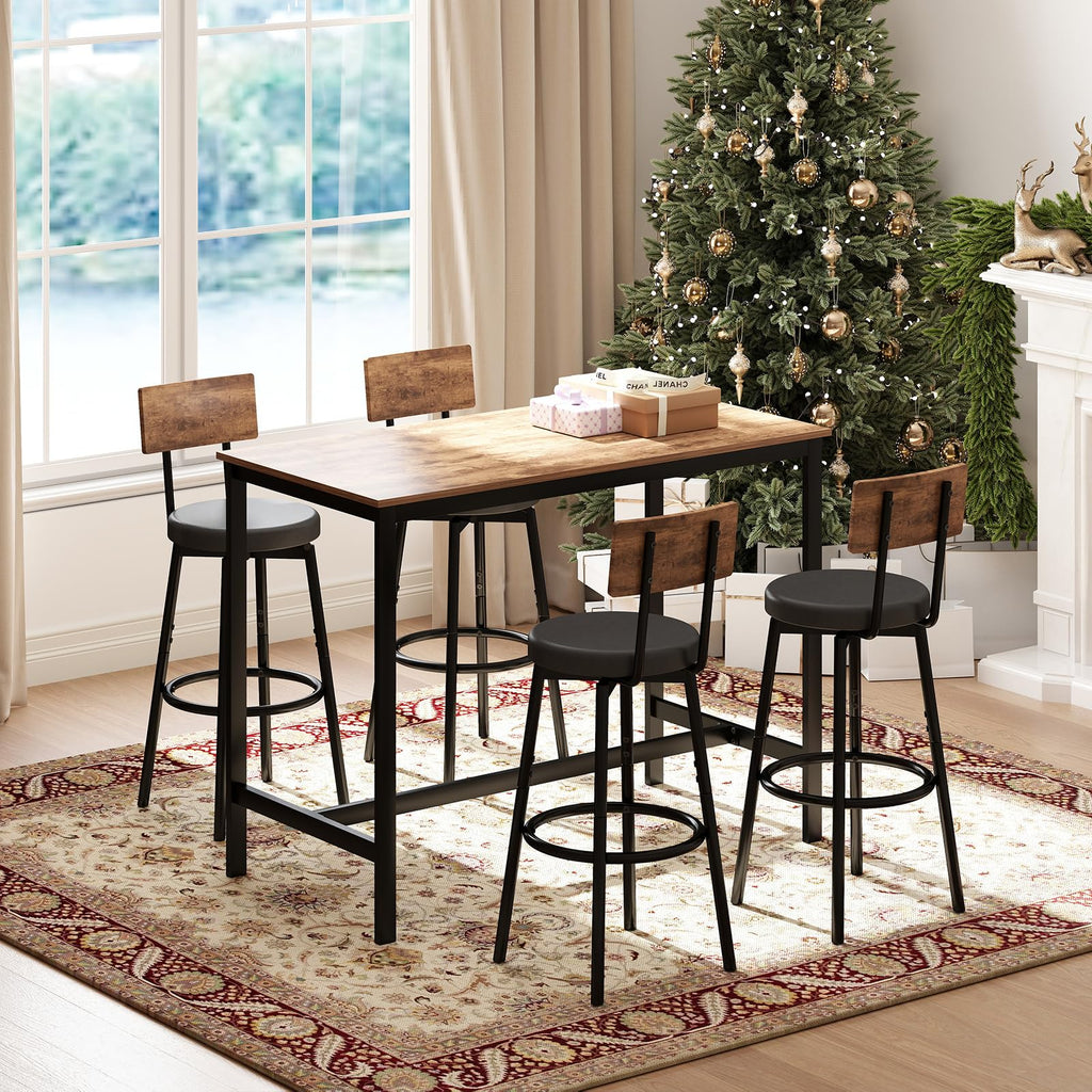 5-Piece Dining Table Set, Bar Table Set for 4, Kitchen Table and Chairs, Counter Height High Top Table with 4 PU