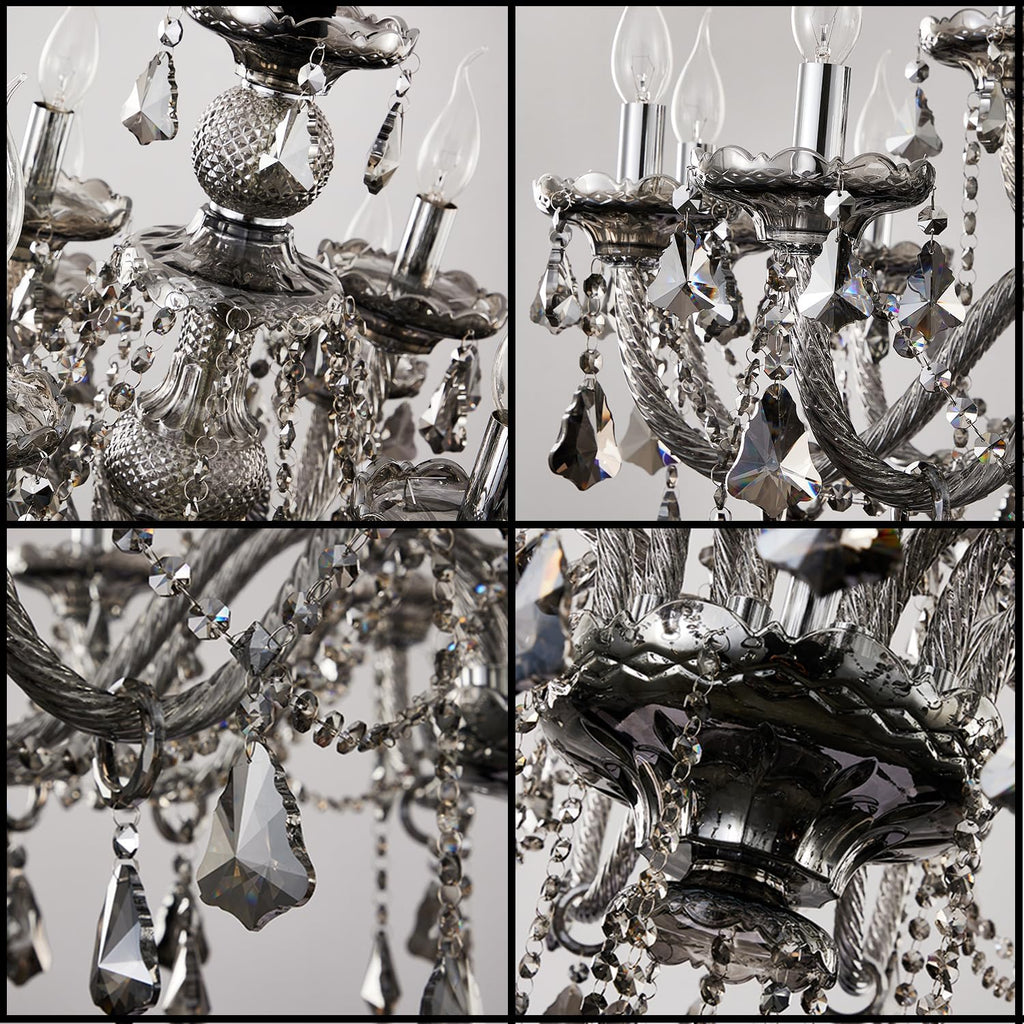 Modern Luxury K9 Crystal Chandelier 18 Light Large Smoky Gray Crystal Chandelier Lighting 39.5" E12 Crystal Pendant Light Fixtures for Living Room, Stair,Store (Double Layer 12+6 Lights) A110-B0C61H1CQC