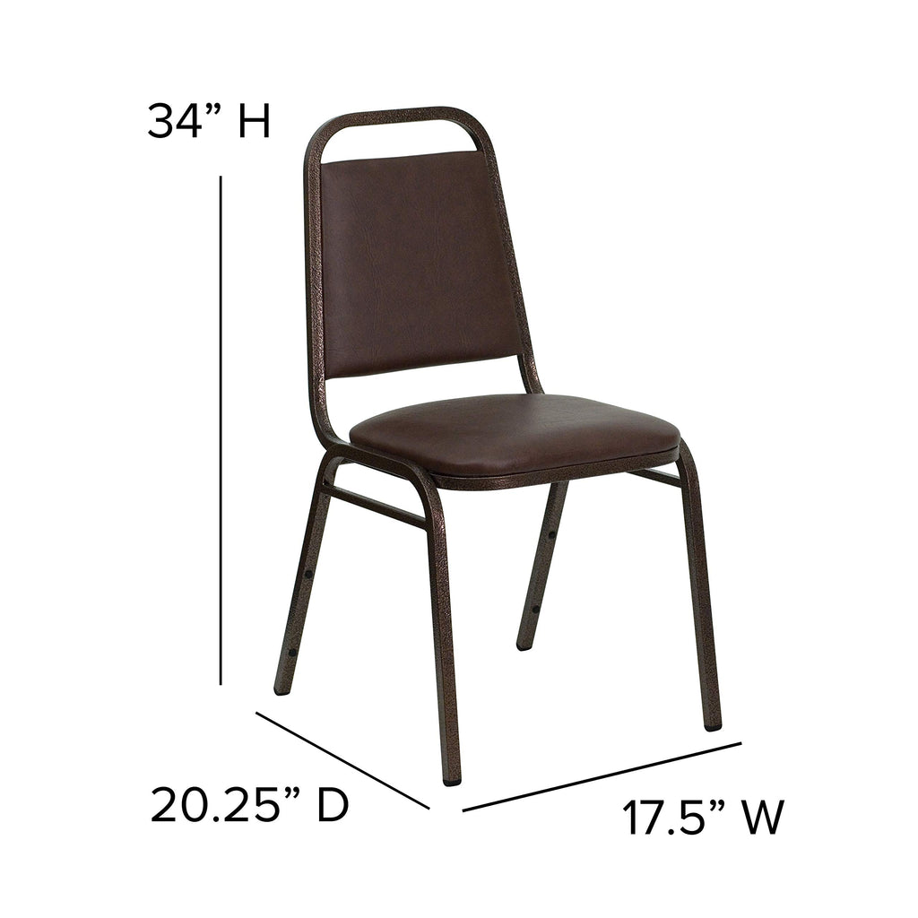 4 Pack Trapezoidal Back Stacking Banquet Chair in Brown Vinyl - Copper Vein Frame