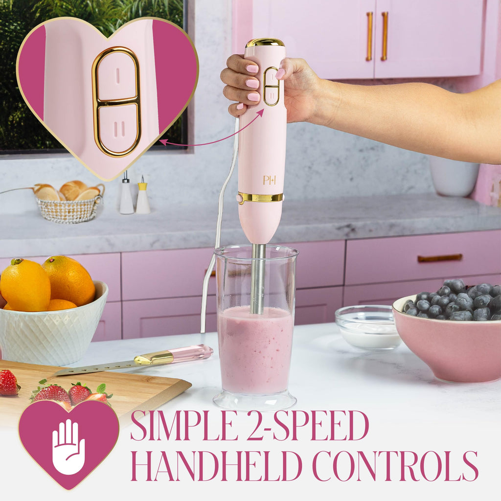 Hand Blender Set, 3-in-1 Immersion Blender with Whisk, Blending & Chopper Attachments, 400W High Speed, Pink with