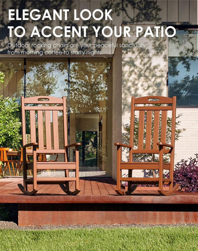 Outdoor Rocking Chair Set of 2, All-Weather Resistant Poly Lumber Chair