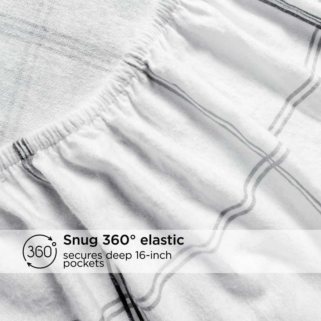 Printed Flannel Sheet Set, 100% Natural Cotton, Soft, Warm & Deep Pocket, Advanced Nano-Tech Making it Resistance to