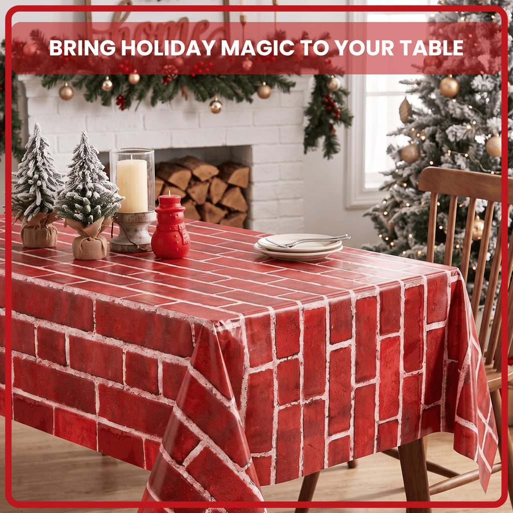 X 54IN Christmas Red Brick Tablecloth Roll with Slide Cutter Box
