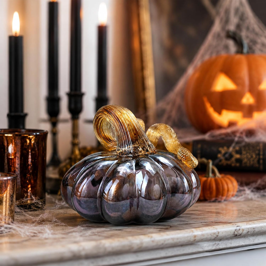 Purple Blown Glass Pumpkin Art Glass Fall Decor Pumpkin Thanksgiving Table