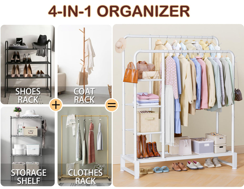 Double Rods Clothes Rack Clothing Rack, Clothes Rack for Hanging Clothes