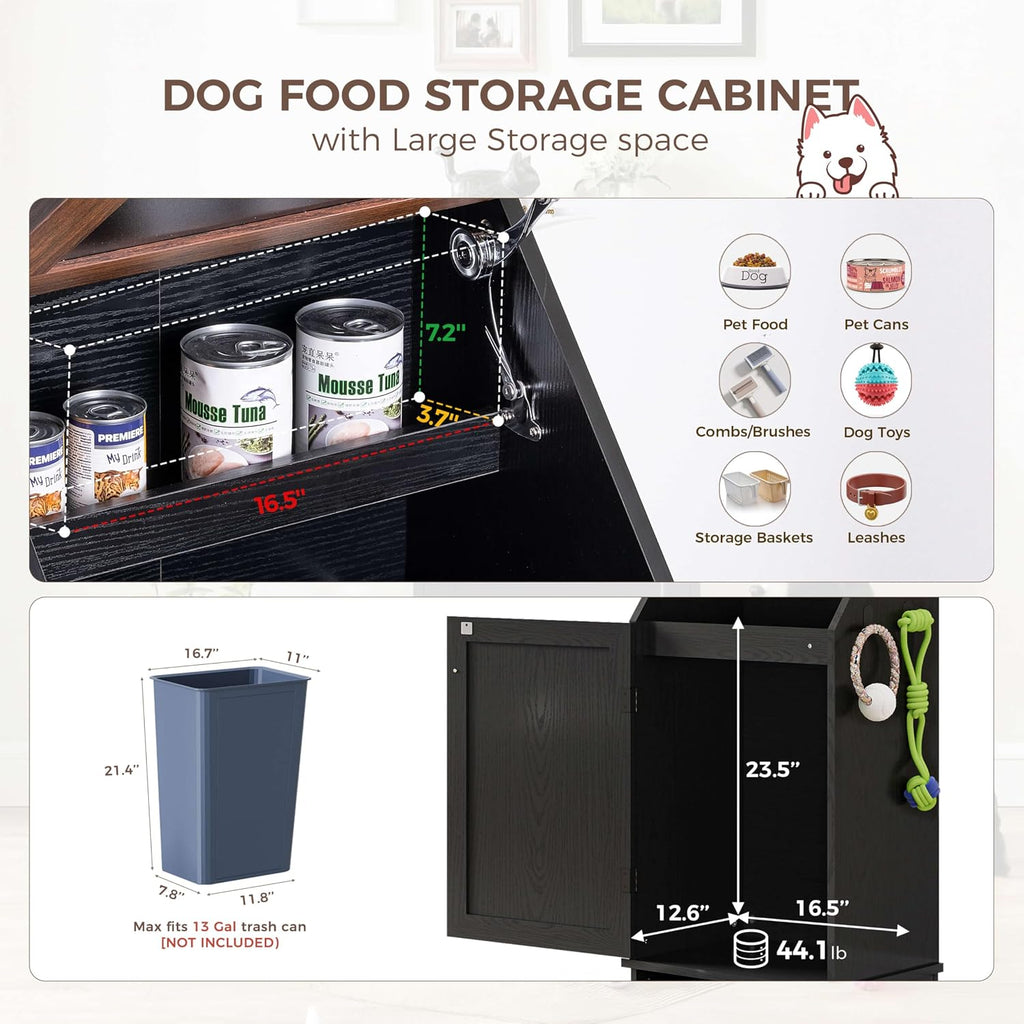 Dog Feeding Station with Storage, Dog Food Cabinet with 2 Hidden Feeding Bowls, Flip-Top Pet Storage Cabinet, Pet